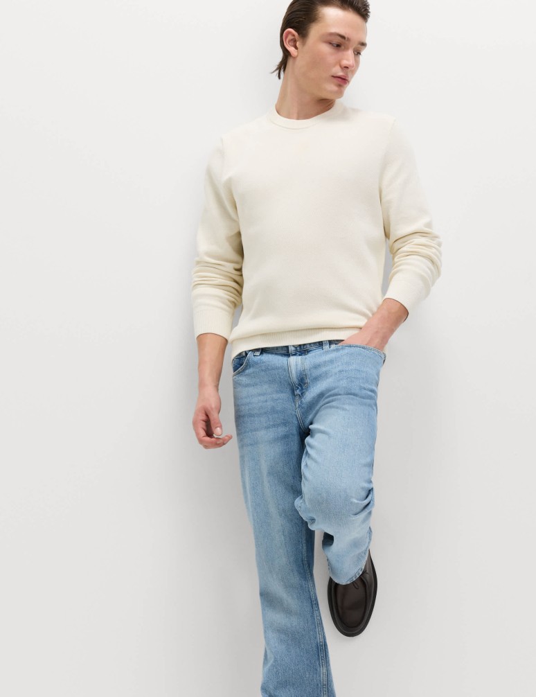 Pure Cotton Textured Crew Neck Jumper