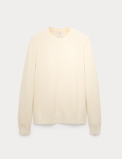 Pure Cotton Textured Crew Neck Jumper