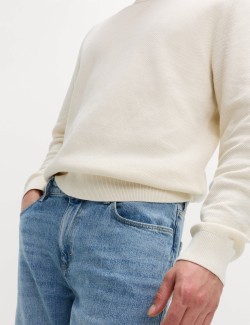 Pure Cotton Textured Crew Neck Jumper