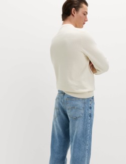 Pure Cotton Textured Crew Neck Jumper