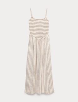Linen Rich Shirred Maxi Shift Dress
