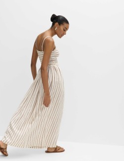 Linen Rich Shirred Maxi Shift Dress