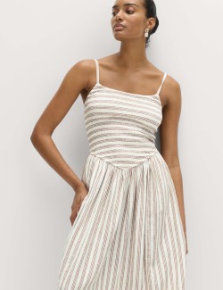 Linen Rich Shirred Maxi Shift Dress