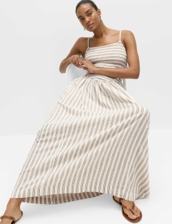 Linen Rich Shirred Maxi Shift Dress