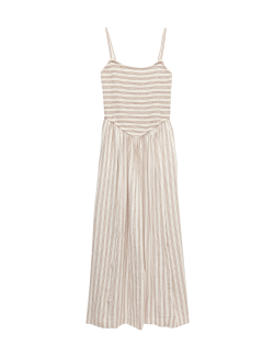 Linen Rich Shirred Maxi Shift Dress