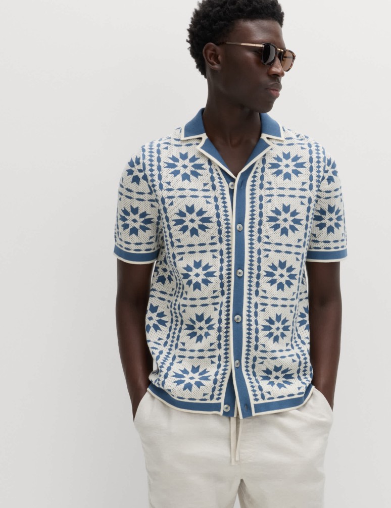 Polokošile z čisté bavlny s mozaikou a zapínáním knoflíky