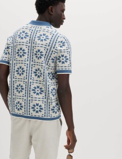 Polokošile z čisté bavlny s mozaikou a zapínáním knoflíky