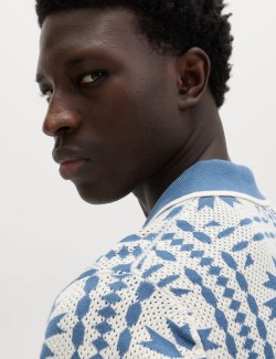 Polokošile z čisté bavlny s mozaikou a zapínáním knoflíky