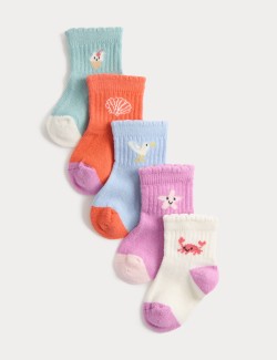 5 Pack Cotton Rich Seaside Baby Socks (0-24 Months)