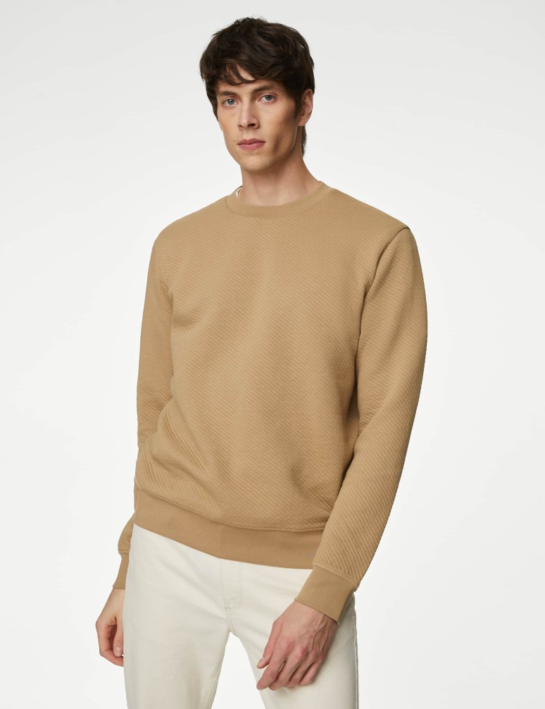 Cotton Rich Textured Crewneck Sweatshirt