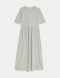 Jersey Round Neck Midi Waisted Dress