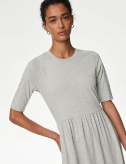 Jersey Round Neck Midi Waisted Dress