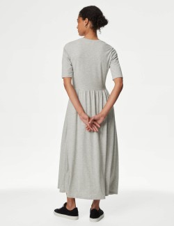 Jersey Round Neck Midi Waisted Dress