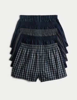 5pk Pure Cotton Assorted Woven Boxers