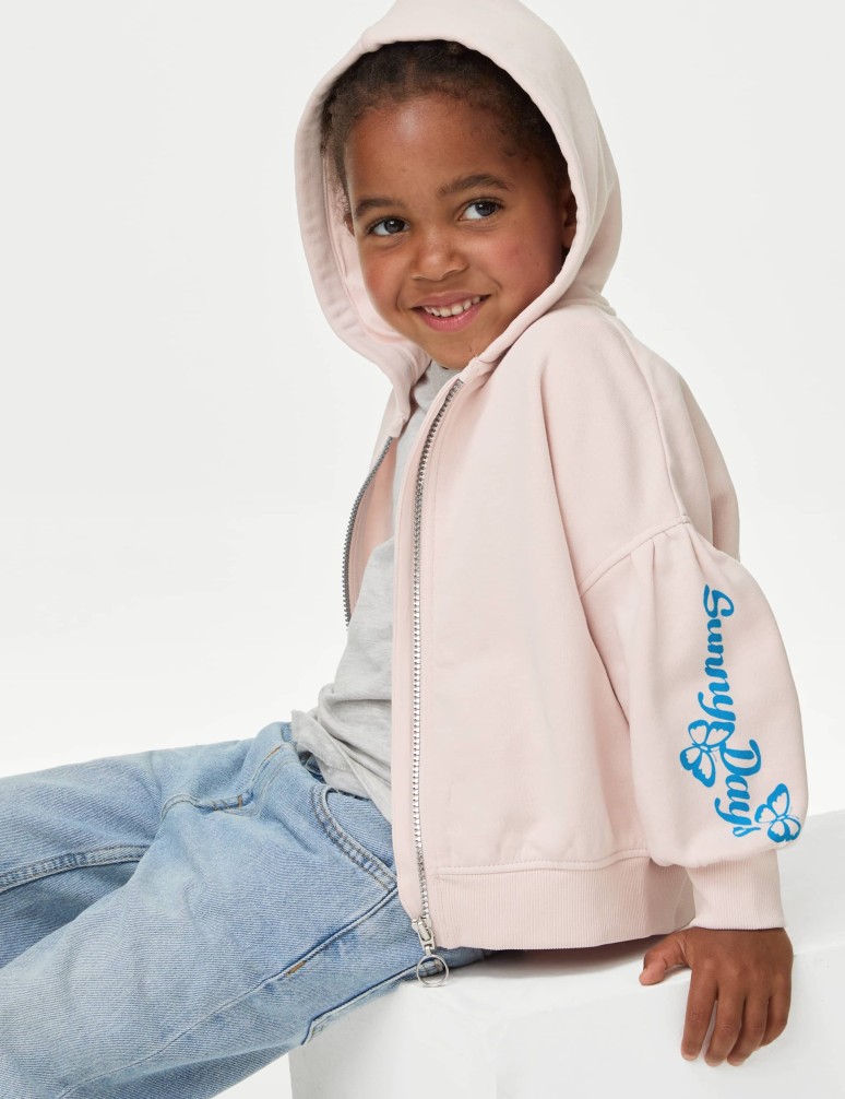 Cotton Rich Zip Slogan Hoodie (2-8 Yrs)