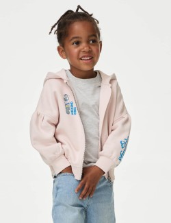 Cotton Rich Zip Slogan Hoodie (2-8 Yrs)