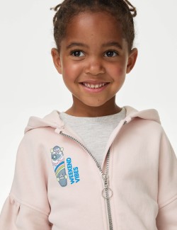 Cotton Rich Zip Slogan Hoodie (2-8 Yrs)