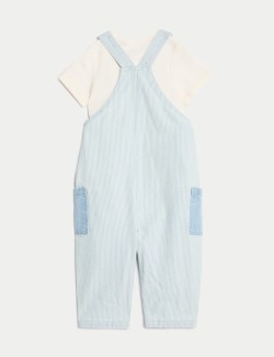 2pc Pure Cotton Striped Dungarees Outfit (0-3 Yrs)