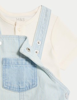 2pc Pure Cotton Striped Dungarees Outfit (0-3 Yrs)