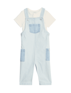 2pc Pure Cotton Striped Dungarees Outfit (0-3 Yrs)