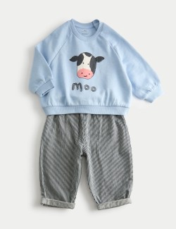 Outfit s kravičkou složený z topu a spodního dílu s vysokým podílem bavlny, 2 ks