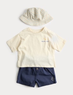3dílný komplet outfitu s kloboukem z čisté bavlny (0–5 let)
