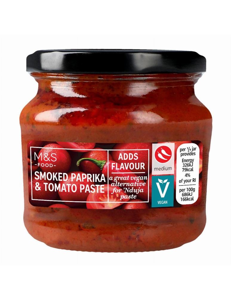 Pikantní rajčatová pasta s olivovým olejem (14 %), uzenou paprikou a chilli