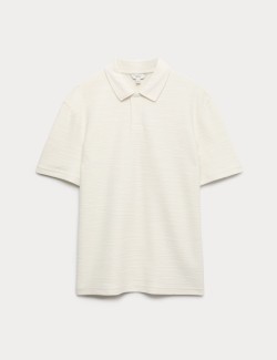 Cotton Rich Notch Neck Boucle Polo Shirt