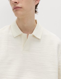 Cotton Rich Notch Neck Boucle Polo Shirt
