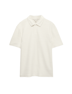 Cotton Rich Notch Neck Boucle Polo Shirt