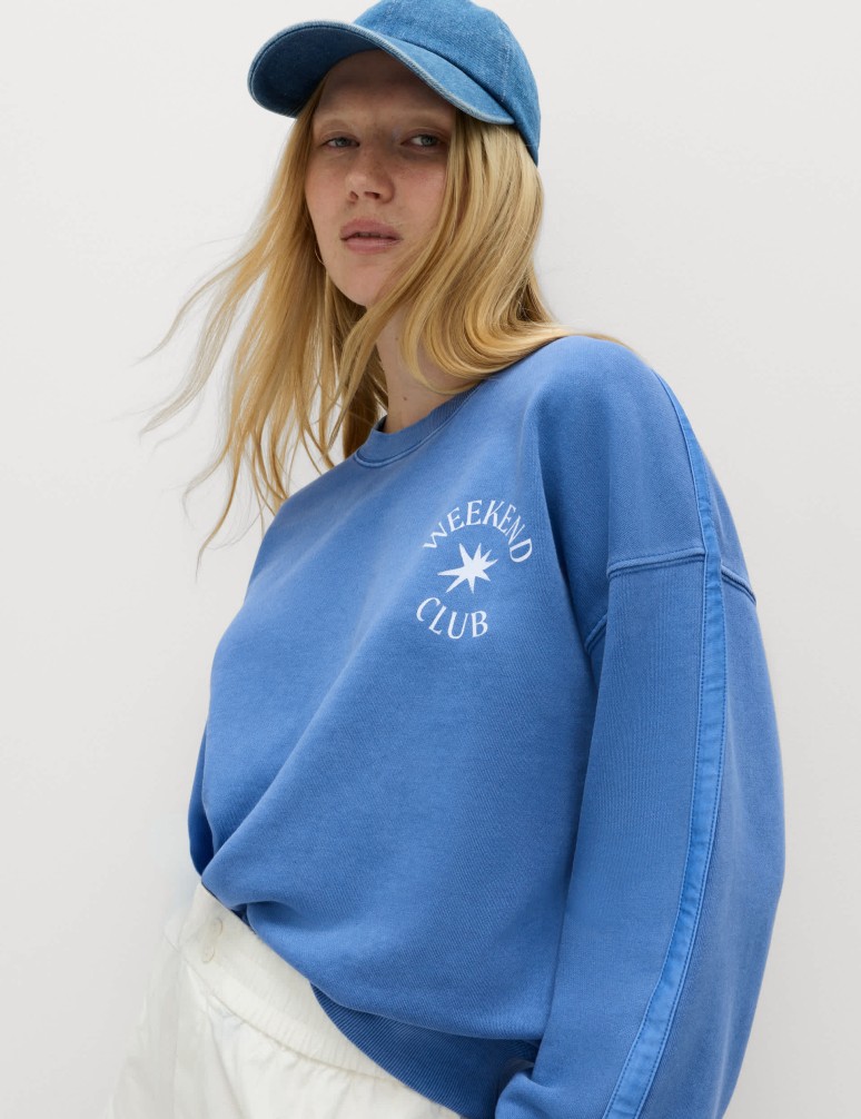 Pure Cotton Slogan Side Striped Sweatshirt