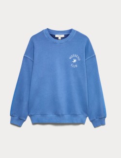 Pure Cotton Slogan Side Striped Sweatshirt