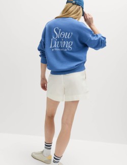 Pure Cotton Slogan Side Striped Sweatshirt