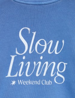 Pure Cotton Slogan Side Striped Sweatshirt