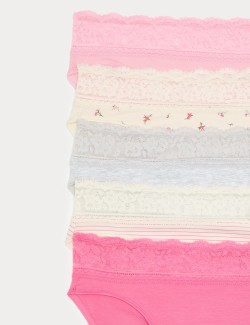5pk Cotton Rich Printed High Leg Knickers