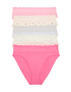5pk Cotton Rich Printed High Leg Knickers