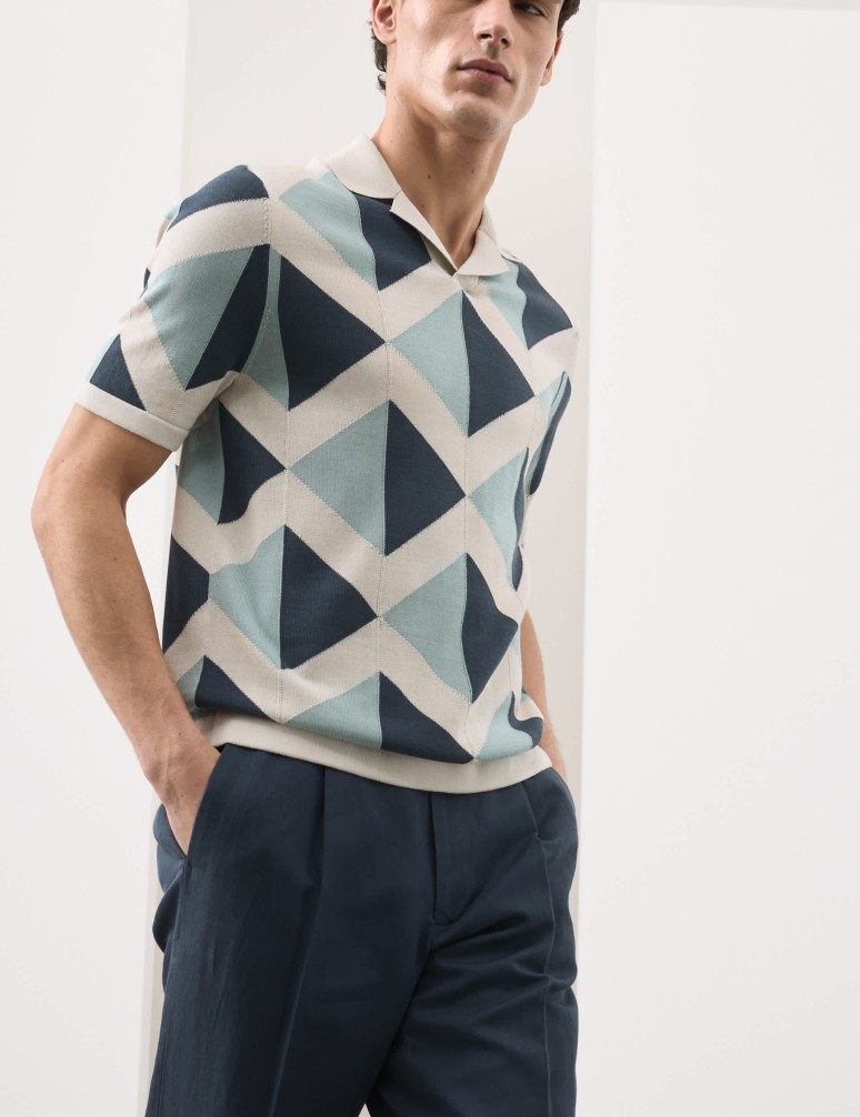 Mercerised Cotton Open Neck Knitted Polo Shirt