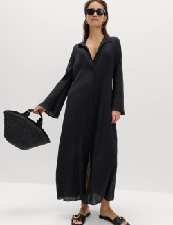 Cotton Rich Midi Shirt Dress with Linen