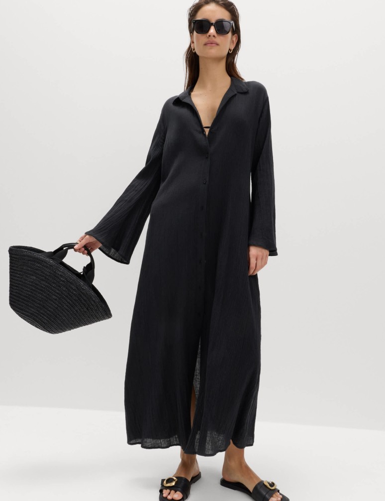 Cotton Rich Midi Shirt Dress with Linen