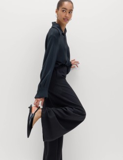 Crepe Elasticated Waist Wide Leg Trousers