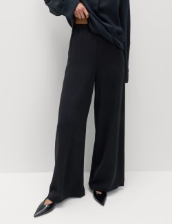 Crepe Elasticated Waist Wide Leg Trousers