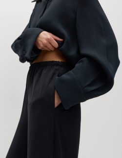 Crepe Elasticated Waist Wide Leg Trousers