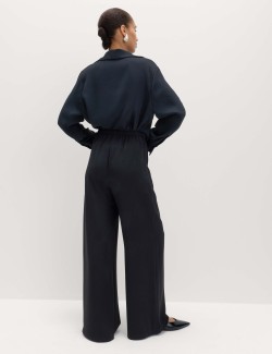 Crepe Elasticated Waist Wide Leg Trousers