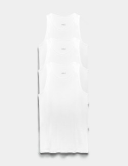 3pk Pure Cotton Sleeveless Vests