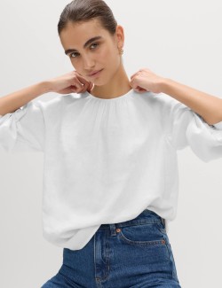 Linen Rich Round Neck Blouse