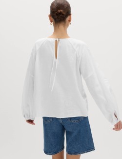 Linen Rich Round Neck Blouse