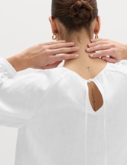Linen Rich Round Neck Blouse
