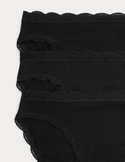 3pk Cotton & Lace High Leg Knickers