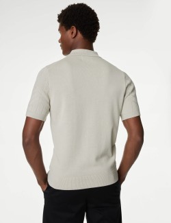 Cotton Rich Zip Up Knitted Polo Shirt