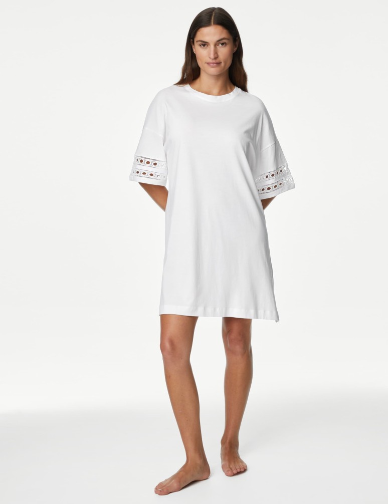 Pure Cotton Broderie Trim Nightdress